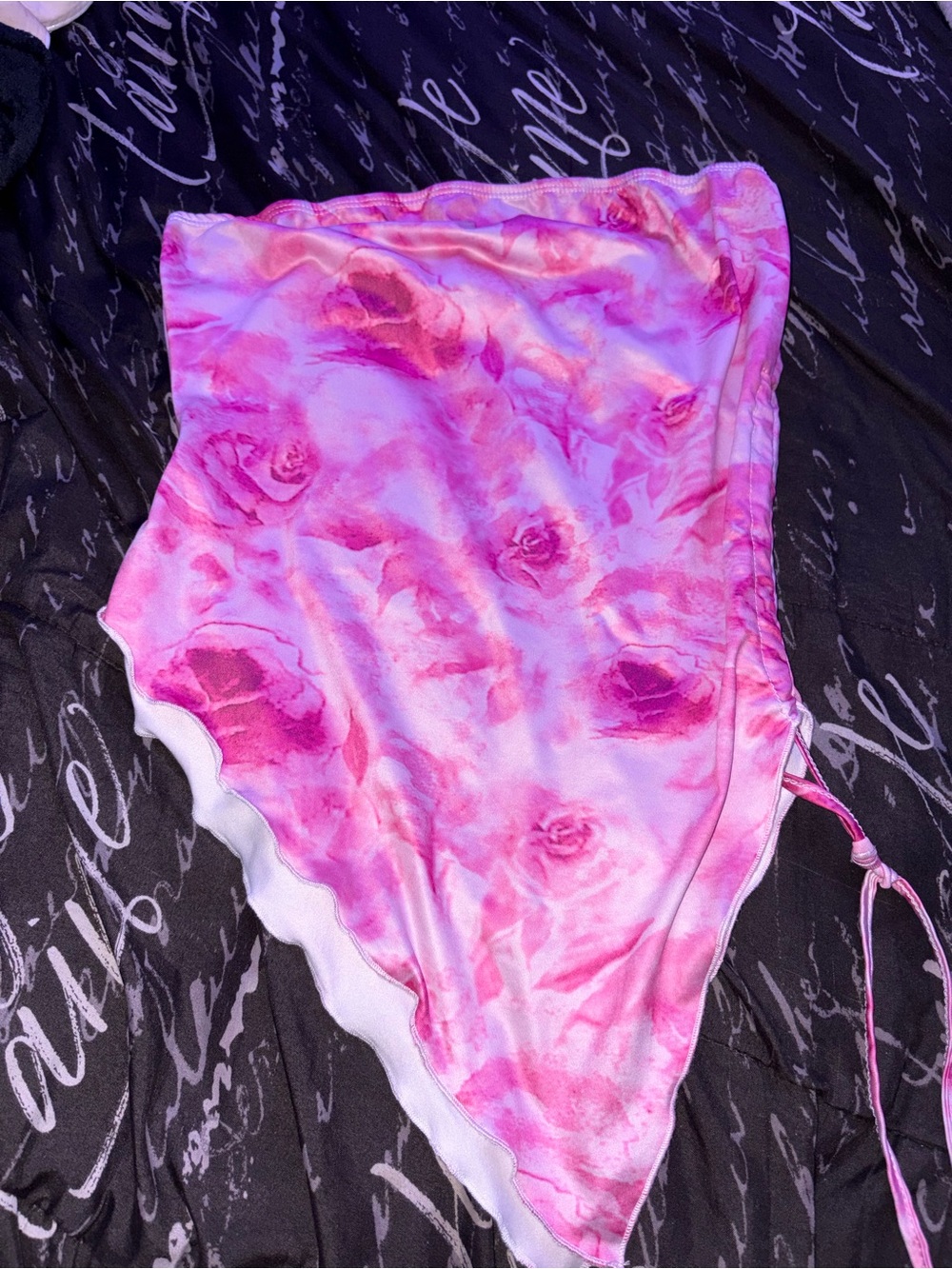 SHEIN Pink Rose Print Tie-Side Asymmetric Bandeau Chemise
